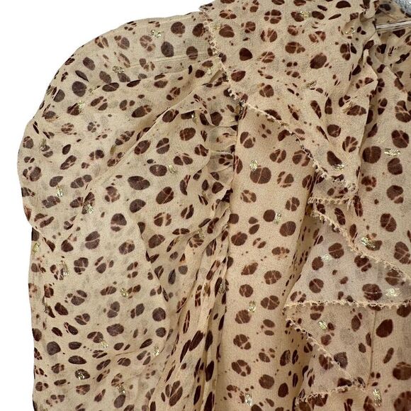 Ulla Johnson Dress Cecily Leopard Dot Mini Ruched Ruffle Silk Size 0 Metallic - Picture 7 of 10